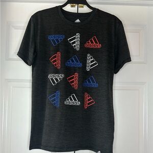Big Boys Large Adidas Black Short Sleeve Tee with Logo Pattern